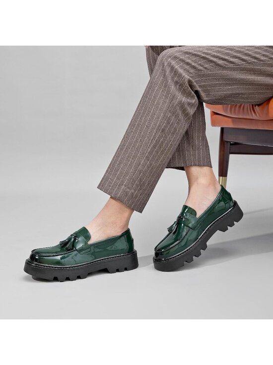 ?Men\'s Green Leather Slip on Comfortable Round Toe Fashion high Sole Loafers main image 3